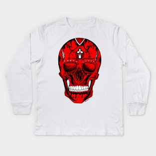 Red and Black Day of the Dead Skull Kids Long Sleeve T-Shirt